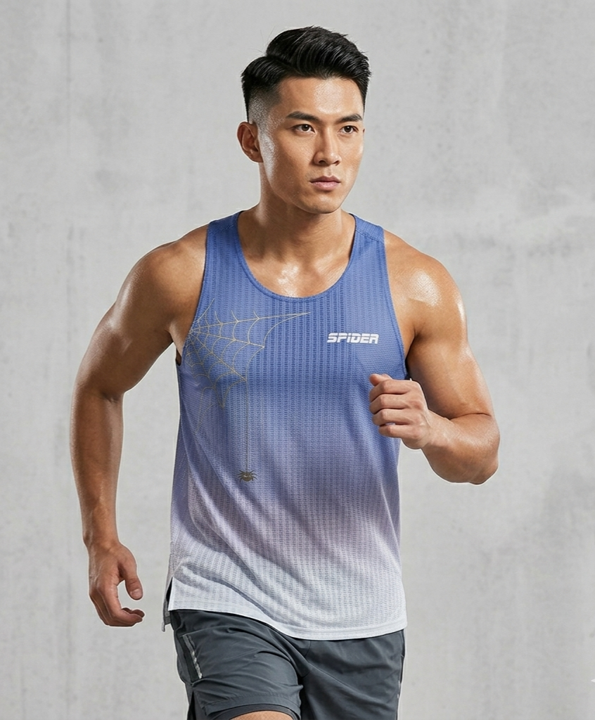 【Men】"Feel Nothing" - Seamless Singlet - Slate Blue